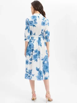 Ambiance Damen Kleid in blau weiß - Ärmel: Halbarm