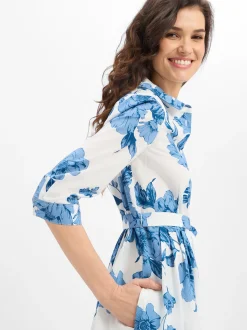 Ambiance Damen Kleid in blau weiß - Ärmel: Halbarm