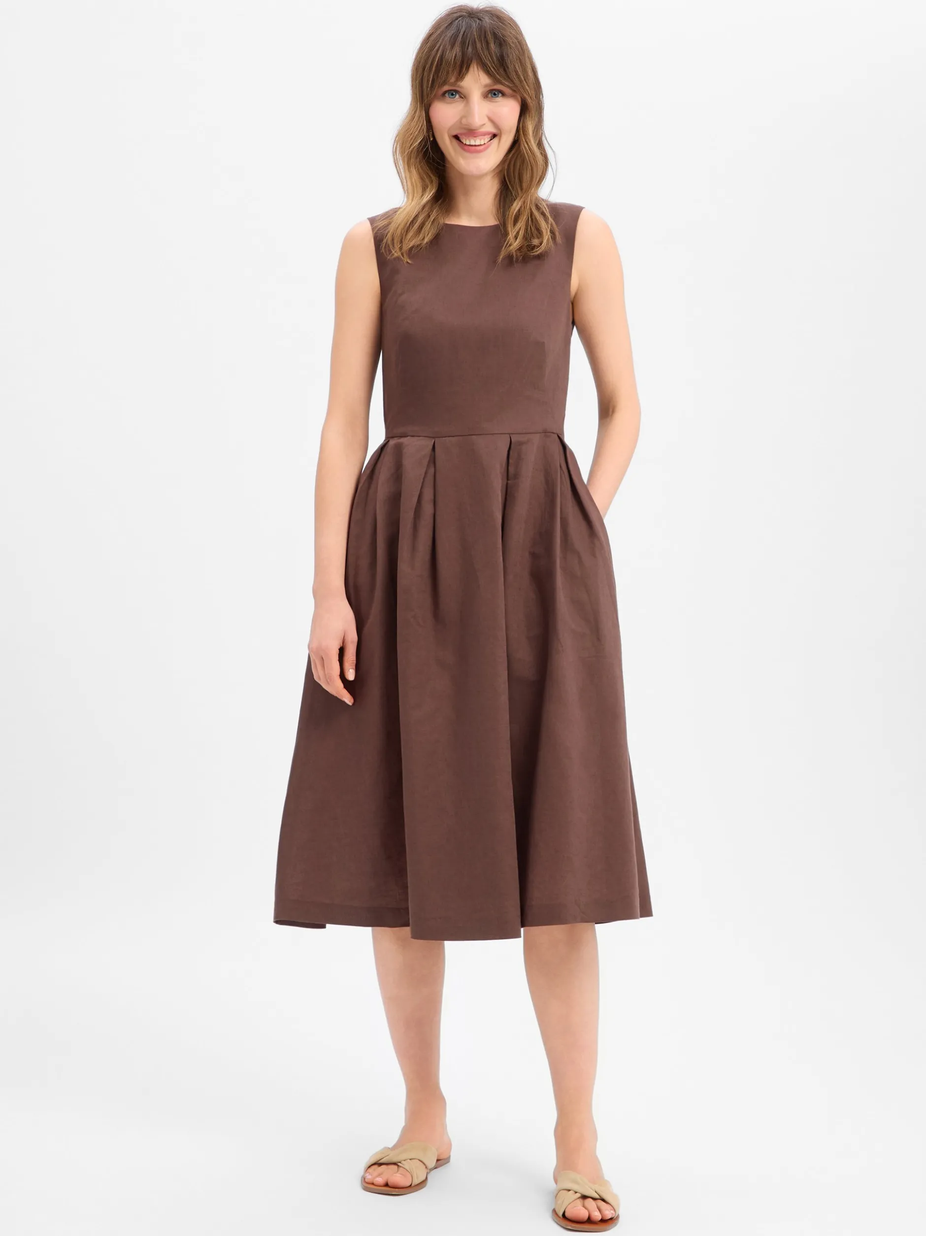 Ambiance Damen Kleid mit Leinen-Anteil in camel