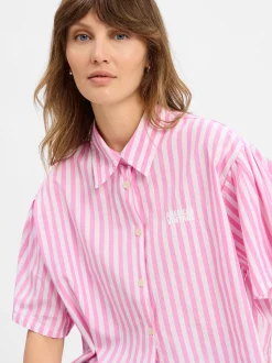 american vintage Damen Kurzarmbluse - Vextown in pink weiß