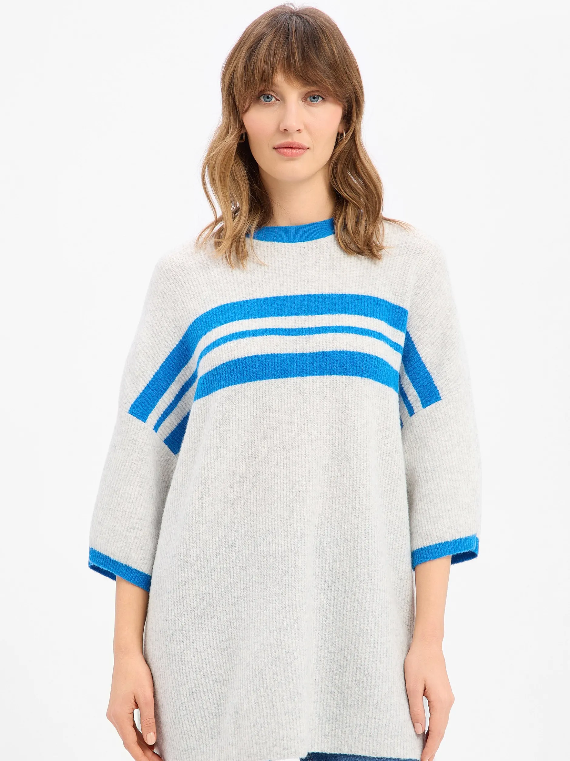 american vintage Damen Strickshirt mit Wolle - Damsville in hellgrau blau