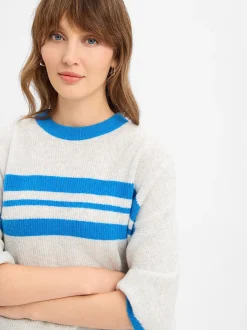 american vintage Damen Strickshirt mit Wolle - Damsville in hellgrau blau