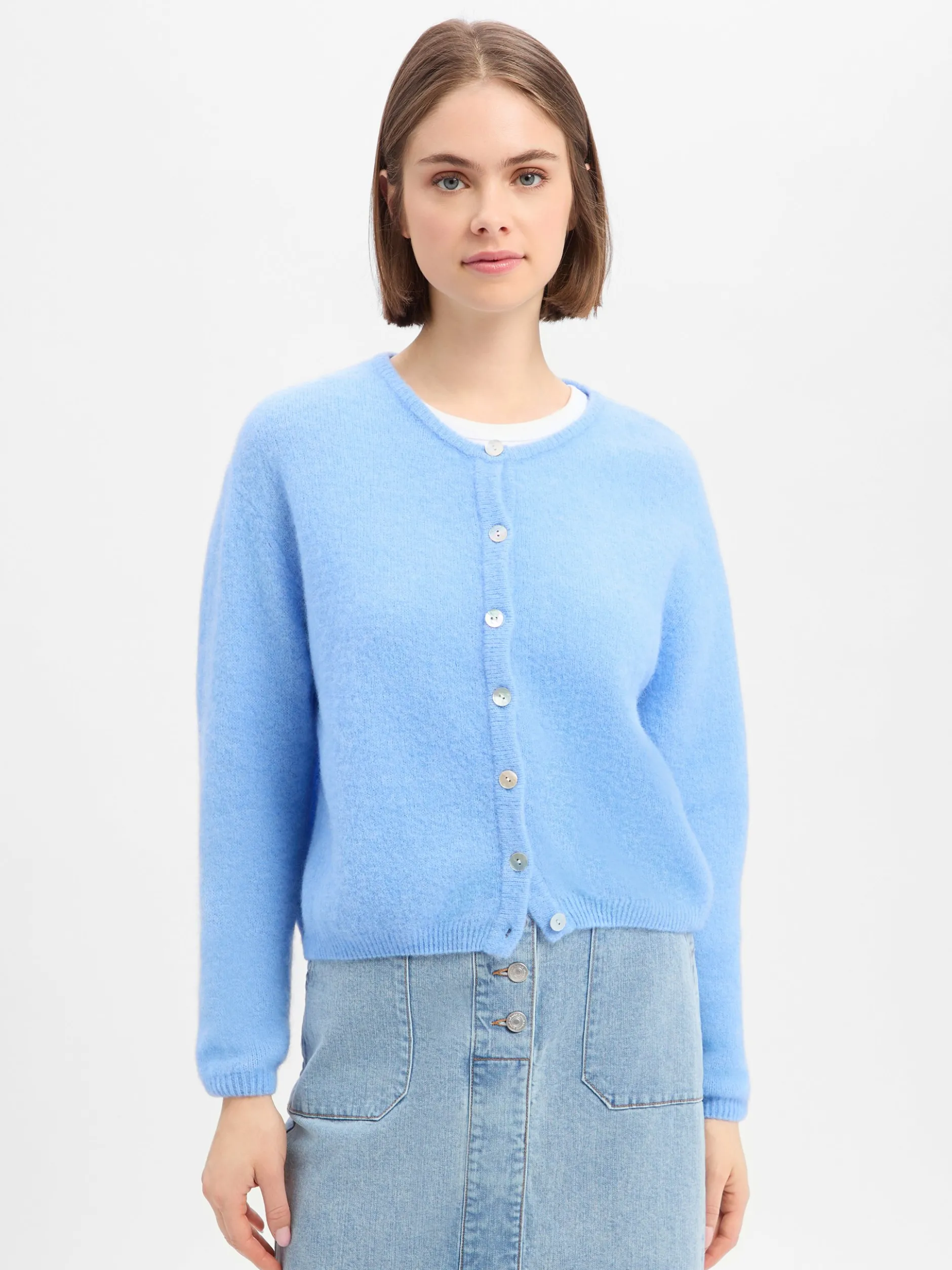 american vintage Damen Strickjacke mit Wolle und Alpaka - Vitow in hellblau