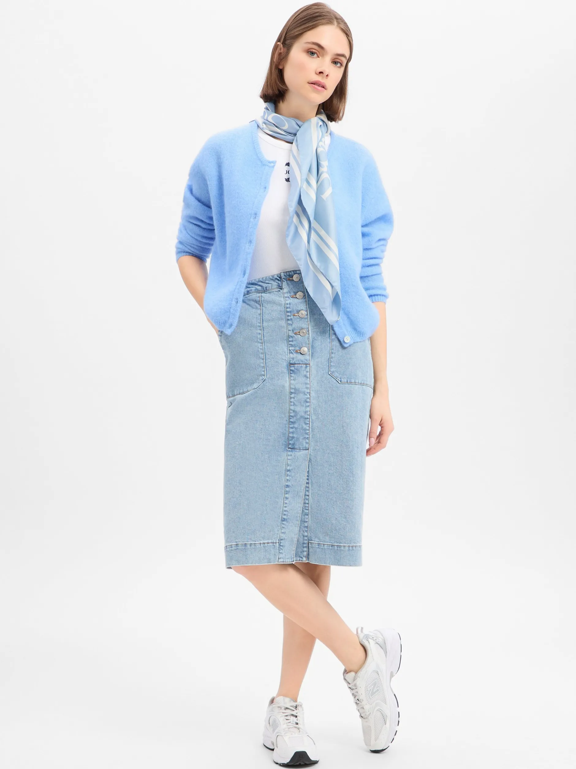 american vintage Damen Strickjacke mit Wolle und Alpaka - Vitow in hellblau