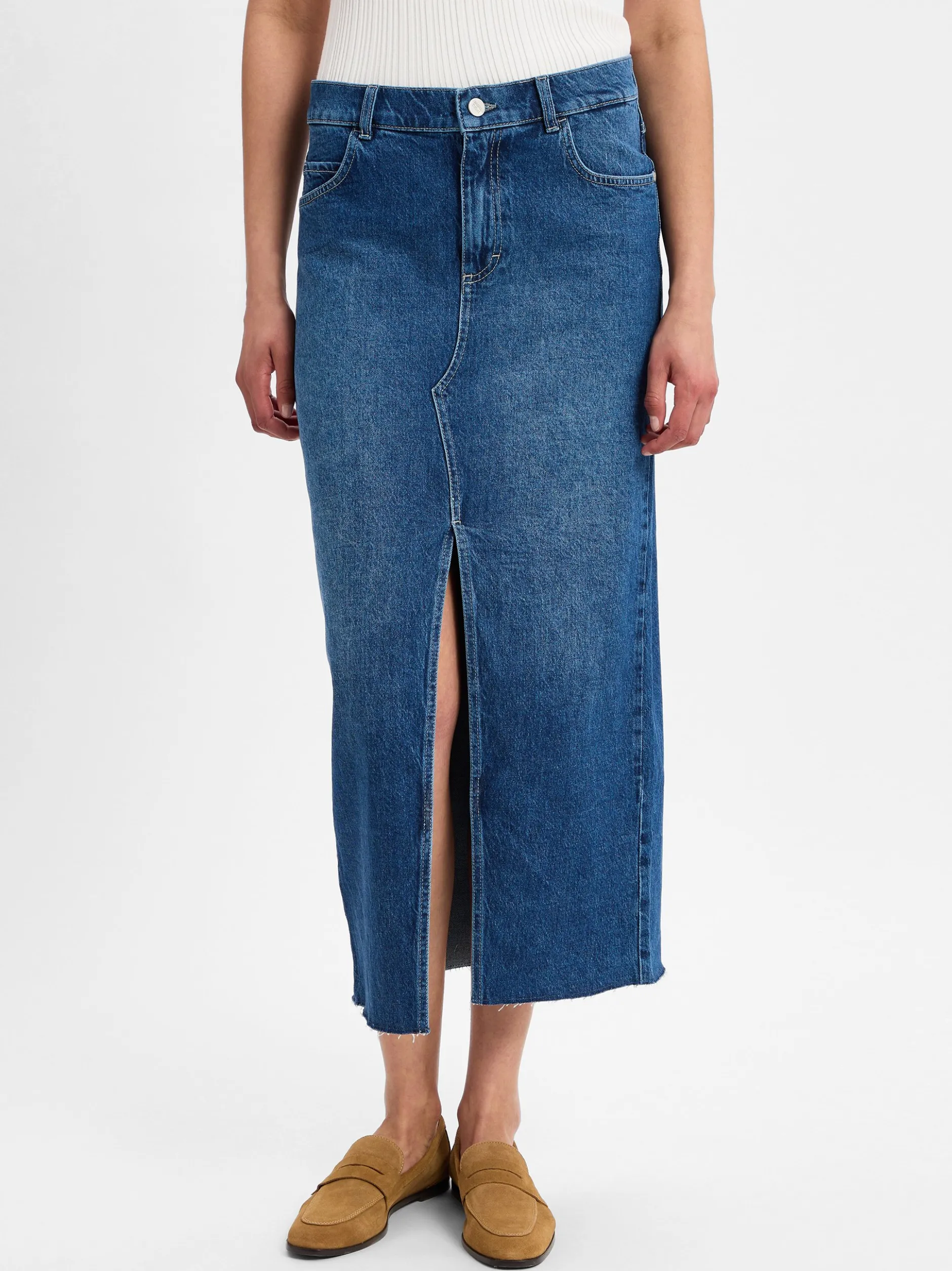 Angels Damen Jeansrock - Midi Denim in blue stone