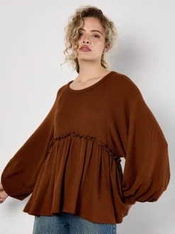 Apricot Damen Bluse in braun rot - Ausschnitt: Rundhals