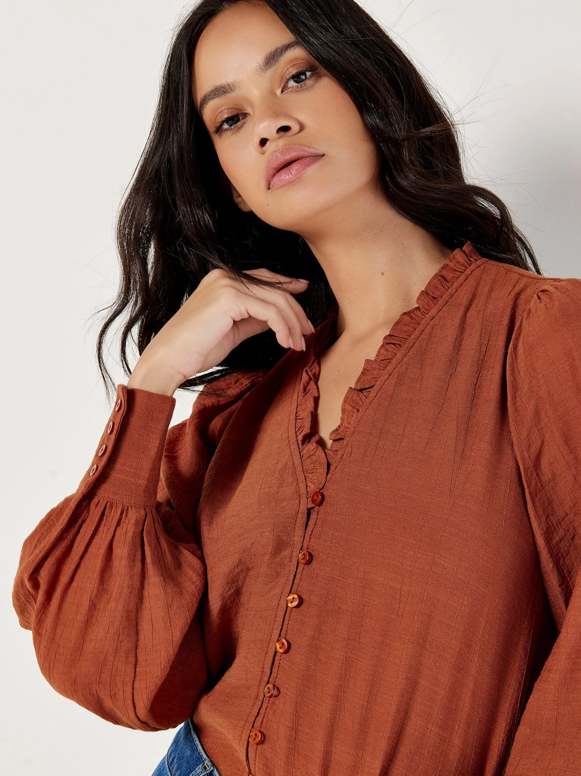 Apricot Damen Bluse in braun rot - Ärmel: langarm