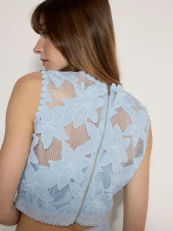 Apricot Damen Bluse in hellblau - Ausschnitt: Stehkragen