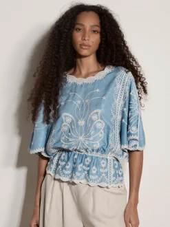 Apricot Damen Bluse in hellblau - Ausschnitt: U-Boot