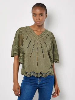 Apricot Damen Bluse in khaki - Ausschnitt: V-Ausschnitt