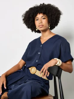 Apricot Damen Bluse in marine - Ausschnitt: V-Ausschnitt