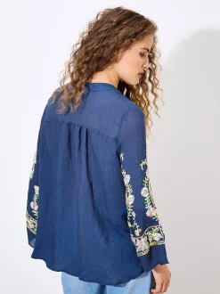 Apricot Damen Bluse in marine - Ausschnitt: V-Ausschnitt