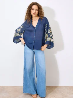 Apricot Damen Bluse in marine - Ausschnitt: V-Ausschnitt