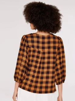Apricot Damen Bluse in orange schwarz - Ärmel: Halbarm