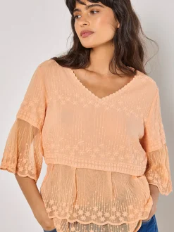 Apricot Damen Bluse in orange - Ärmel: kurzarm