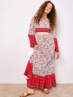 Apricot Damen Bluse in weiß rot - Ärmel: langarm