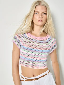 Apricot Damen Crop Top in mehrfarbig - Ärmel: extra kurz