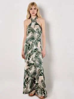Apricot Damen Maxikleid in grün ecru - Länge: lang