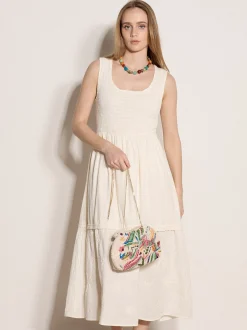 Apricot Damen Midikleid in beige ecru - Länge: midi