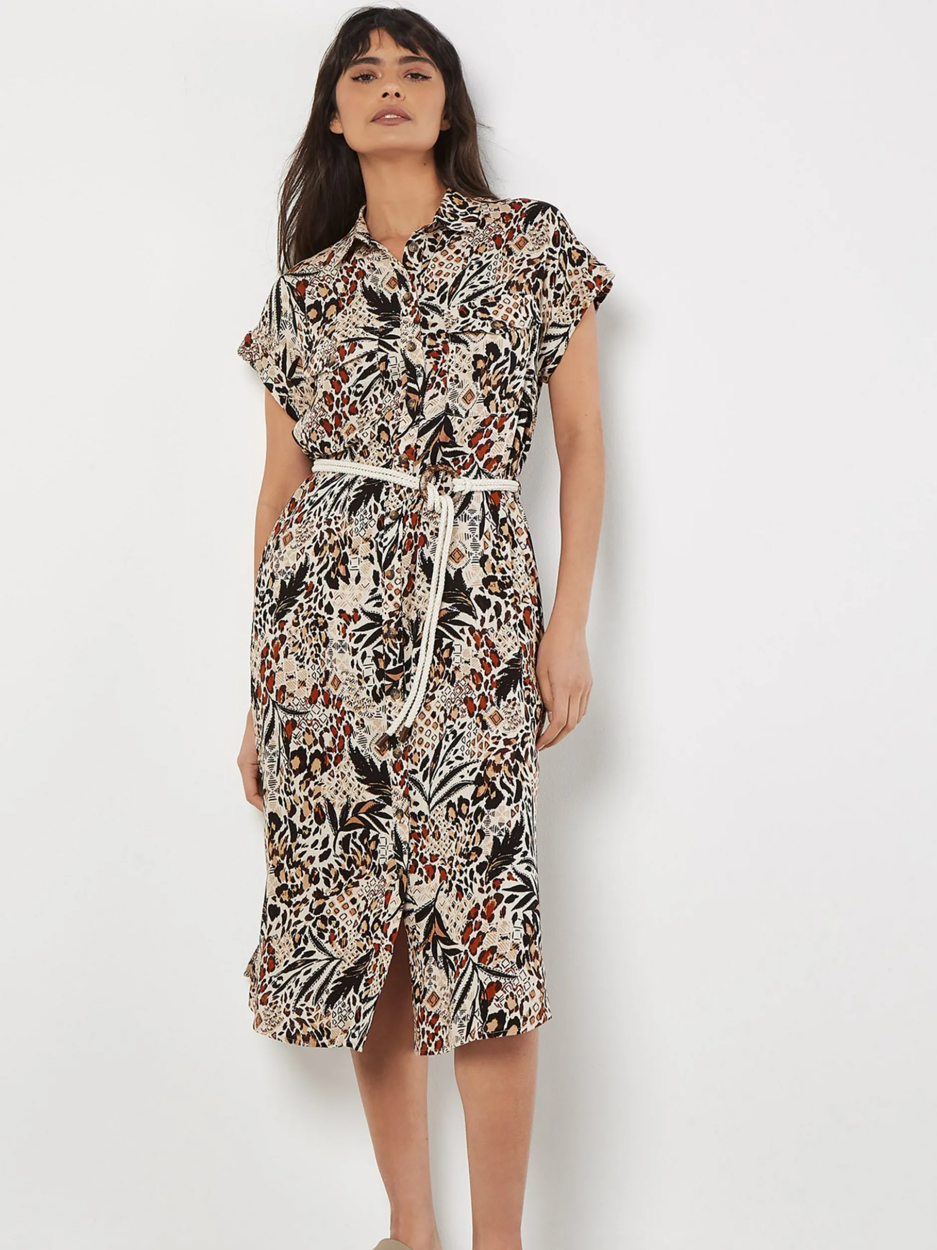 Apricot Damen Midikleid in beige mehrfarbig
