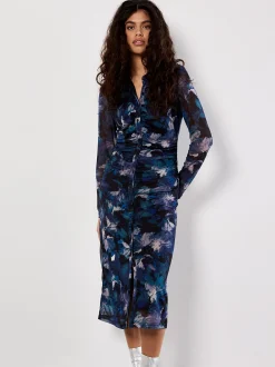 Apricot Damen Midikleid in blau türkis - Länge: midi