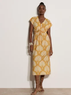 Apricot Damen Midikleid in gelb - Länge: midi