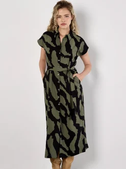 Apricot Damen Midikleid in grün khaki - Länge: midi