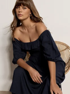 Apricot Damen Midikleid in marine - Ausschnitt: Karree