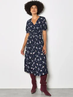 Apricot Damen Midikleid in marine blau - Länge: midi