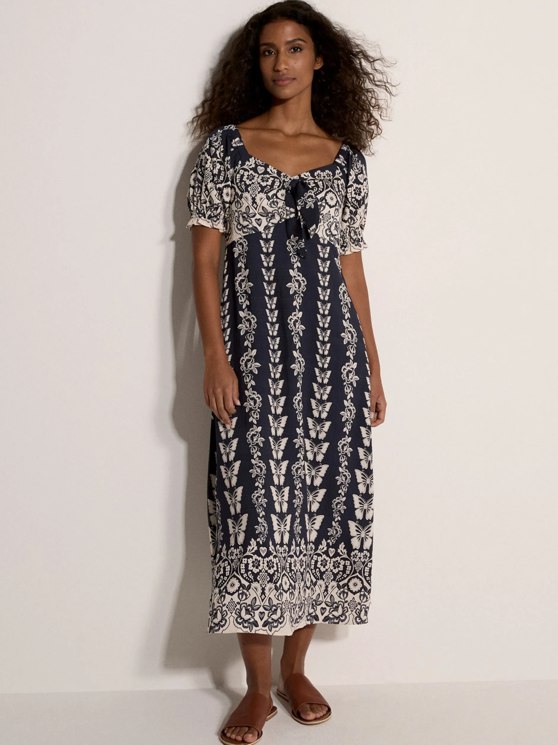 Apricot Damen Midikleid in marine weiß - Länge: midi