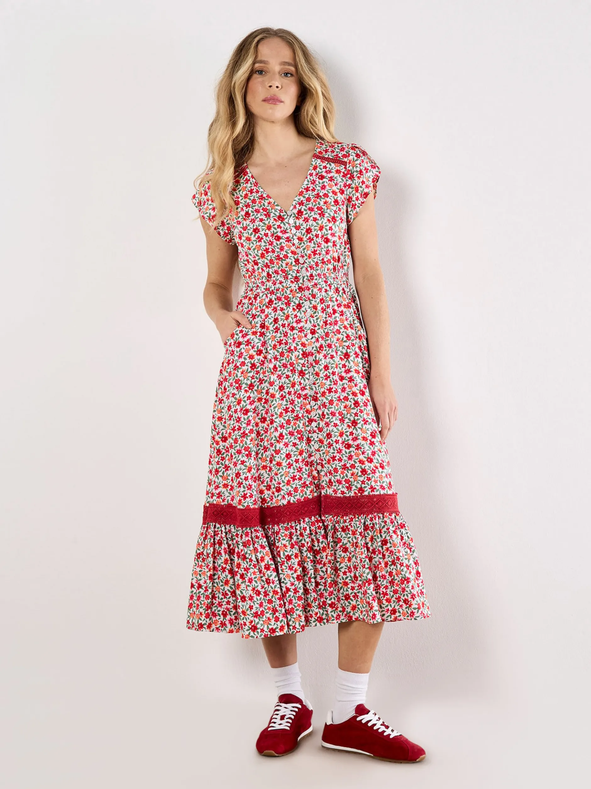 Apricot Damen Midikleid in rot mehrfarbig - Länge: midi