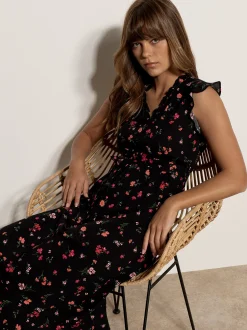 Apricot Damen Midikleid in schwarz - Länge: midi