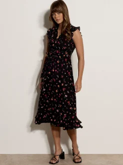 Apricot Damen Midikleid in schwarz - Länge: midi