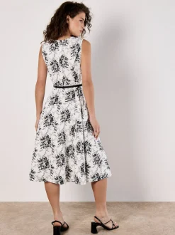 Apricot Damen Midikleid in weiß schwarz - Länge: midi