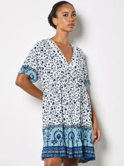 Apricot Damen Minikleid in weiß blau - Länge: knielang