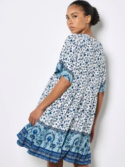 Apricot Damen Minikleid in weiß blau - Länge: knielang
