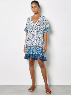 Apricot Damen Minikleid in weiß blau - Länge: knielang