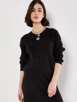 Apricot Damen Pullover in schwarz - Ausschnitt: Rundhals