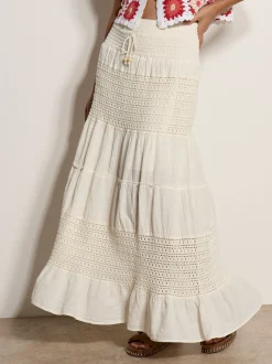 Apricot Damen Rock in beige ecru - Länge: lang
