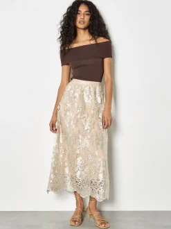 Apricot Damen Rock in beige - Länge: midi
