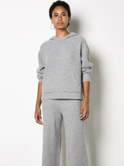 Apricot Damen Strick-Hoody in grau - Ausschnitt: Kapuze