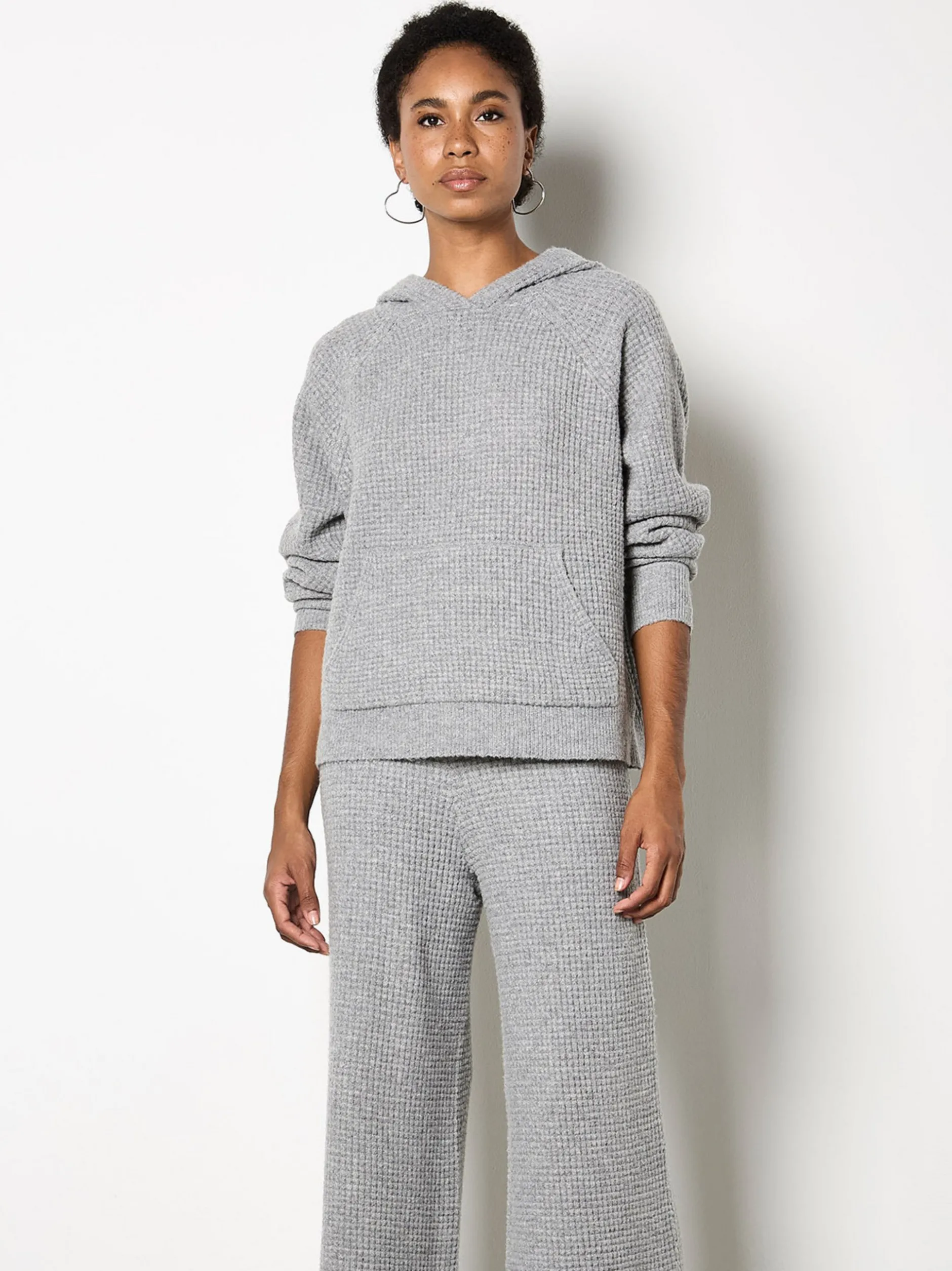 Apricot Damen Strick-Hoody in grau - Ausschnitt: Kapuze