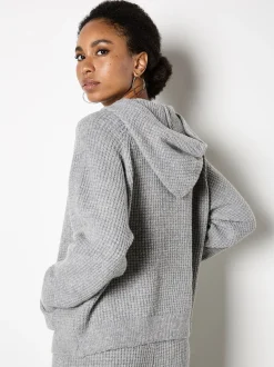 Apricot Damen Strick-Hoody in grau - Ausschnitt: Kapuze