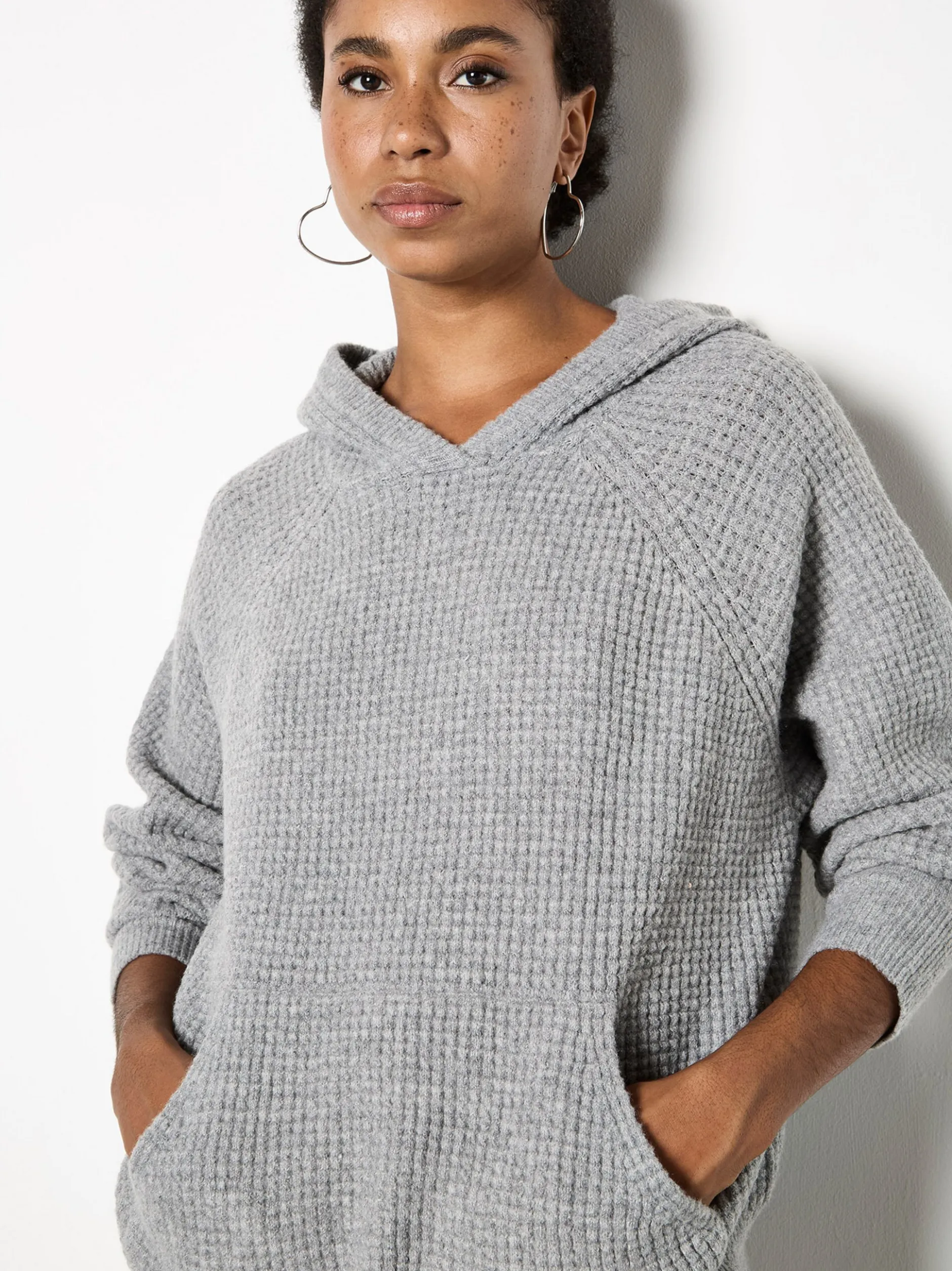 Apricot Damen Strick-Hoody in grau - Ausschnitt: Kapuze