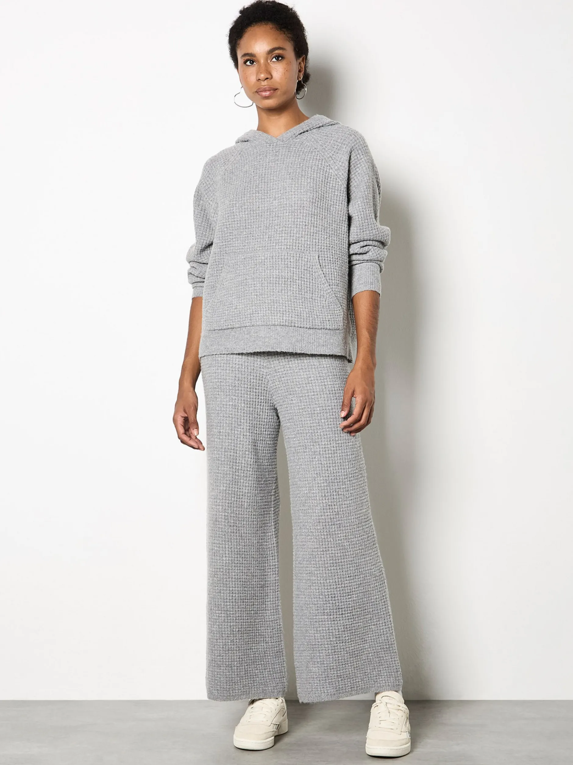 Apricot Damen Strick-Hoody in grau - Ausschnitt: Kapuze