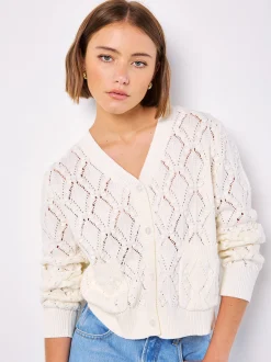 Apricot Damen Strickjacke in weiß - Ärmel: langarm