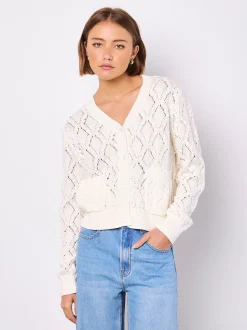 Apricot Damen Strickjacke in weiß - Ärmel: langarm