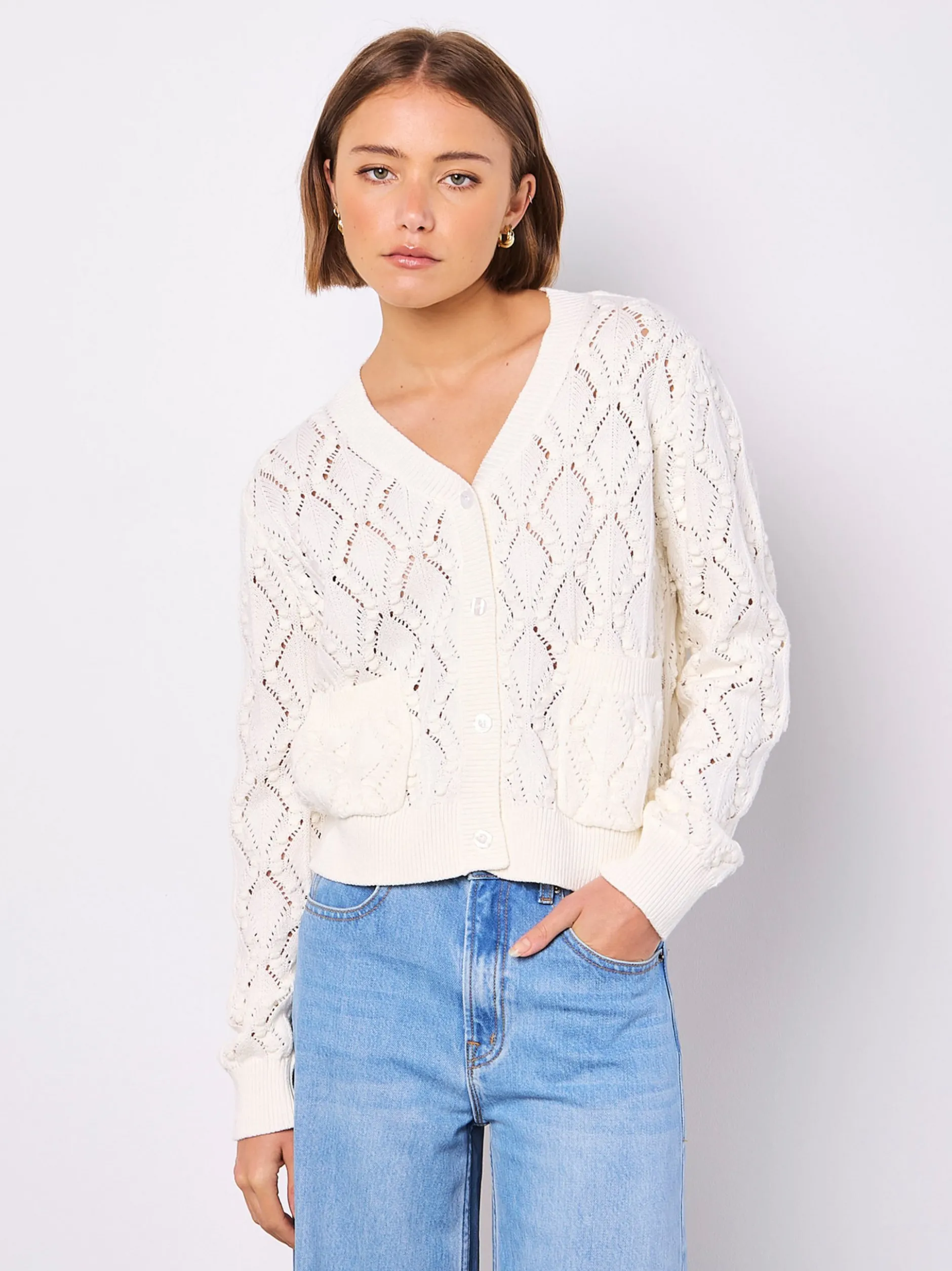 Apricot Damen Strickjacke in weiß - Ärmel: langarm
