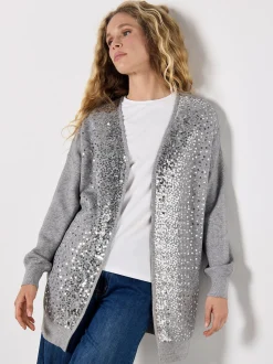 Apricot Damen Strickjacke in grau - Ärmel: langarm