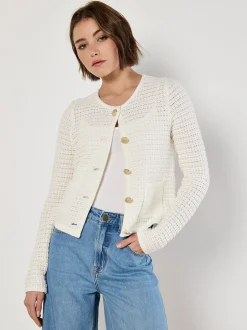 Apricot Damen Strickjacke in beige ecru - Ärmel: langarm